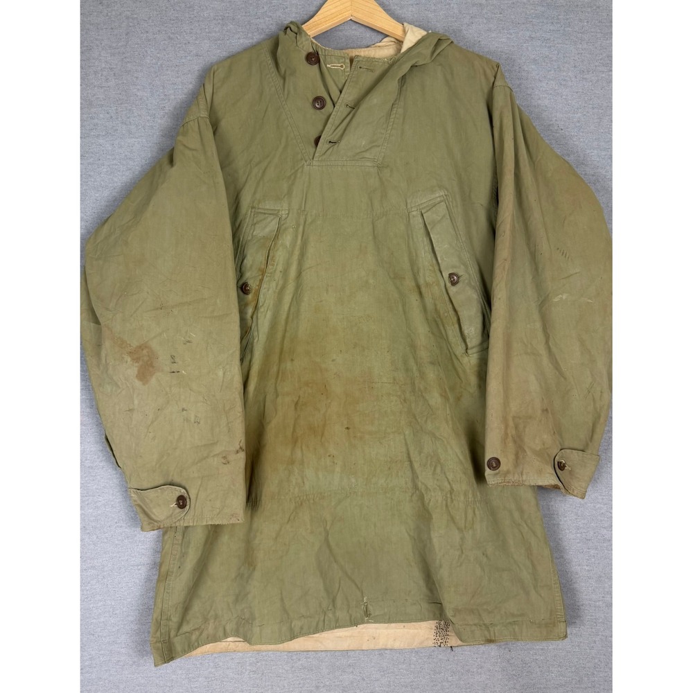 Rare Vintage WW2 Reversible Military Smock Hooded Anorak Olive White